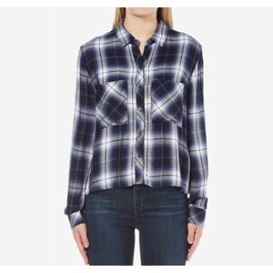 Rails Womens Size Small Dylan Shirt Oxford Blue Plaid Button Up Long Sleeves